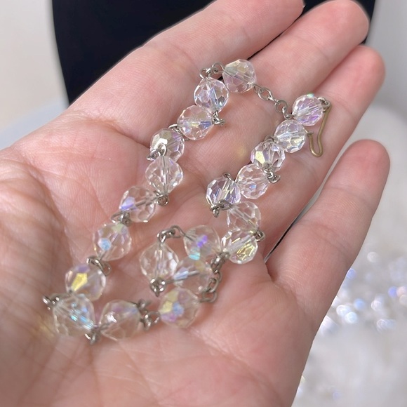 Vintage 60s Aurora Borealis Glass Beaded Choker • Sparkling Prom Necklace • 13” - Picture 3 of 10